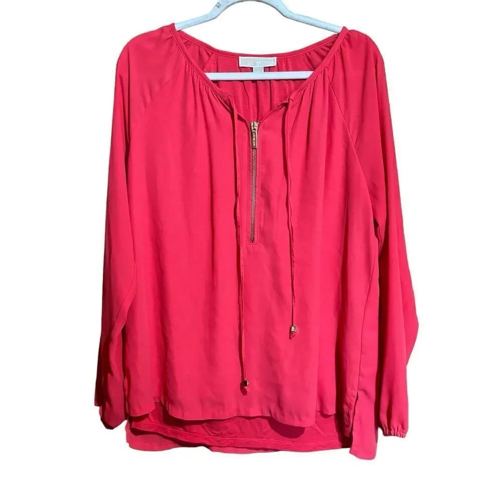 Michael Michael Kors Top Womens 10 Coral Zipper Detail Flowy Blouse